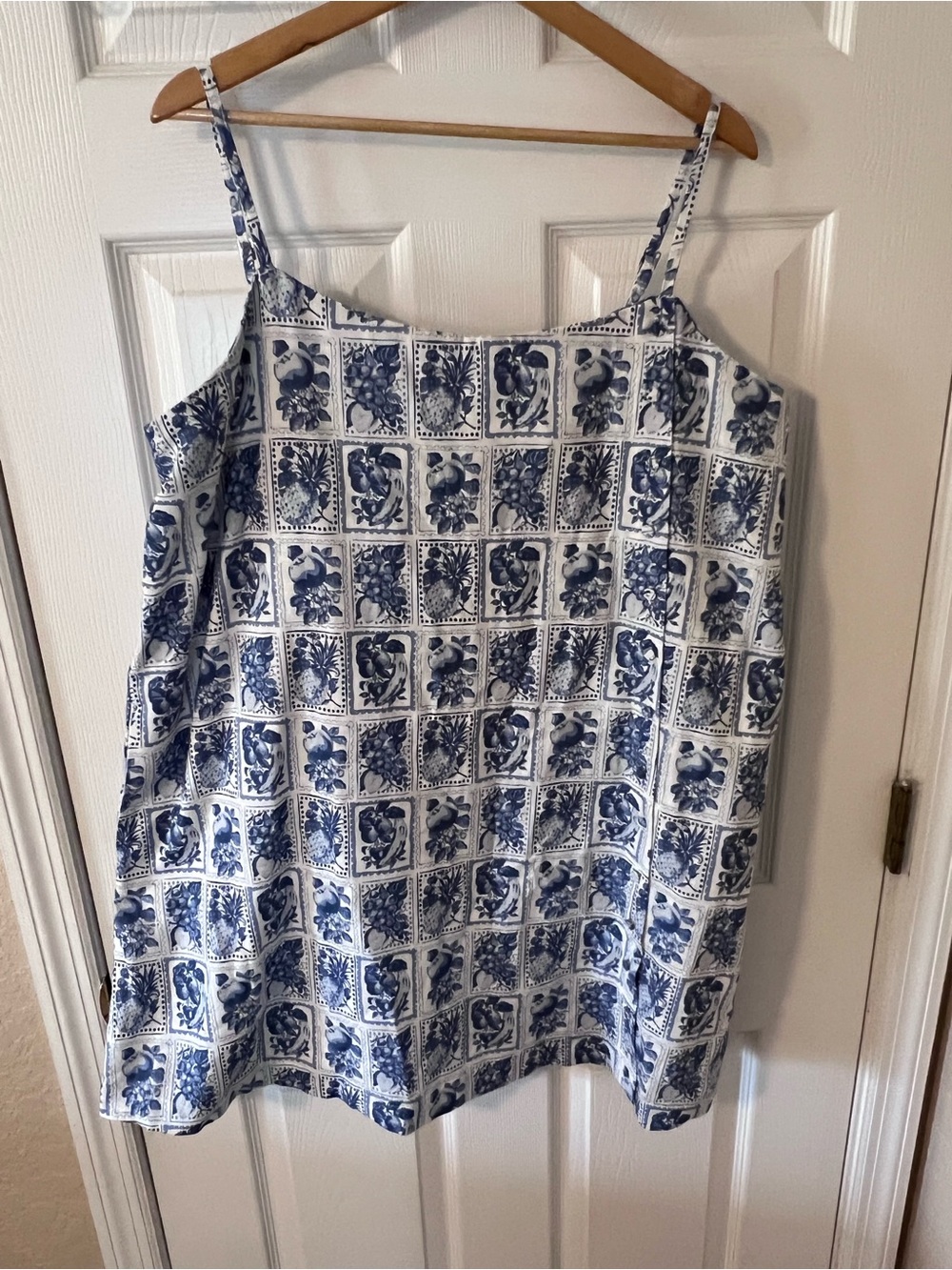 A&F Dress Linen-Blend Button-Detail Skort Blue White Stamp Print Size: XL Tall